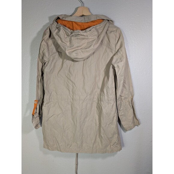 Tahari Windbreaker Hooded Light Jacket Beige Orange Medium - Picture 2 of 12